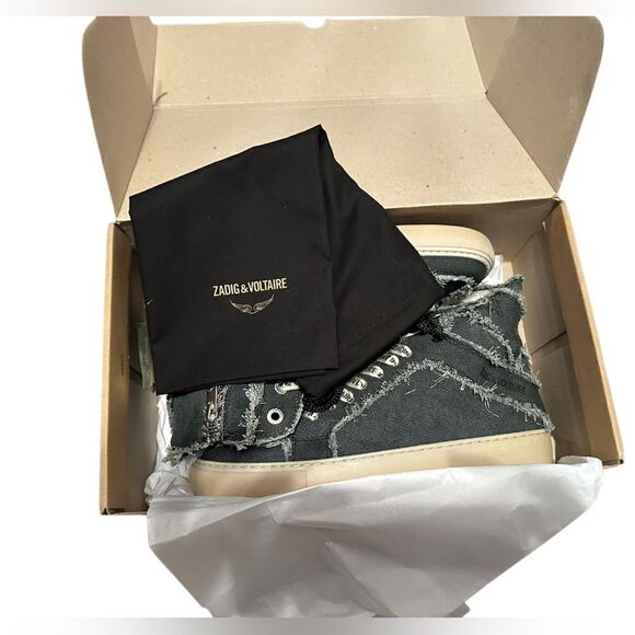 Zadig and Voltaire High Flash Canvas Boomerang Black High Top Sneakers 40 - Picture 12 of 12